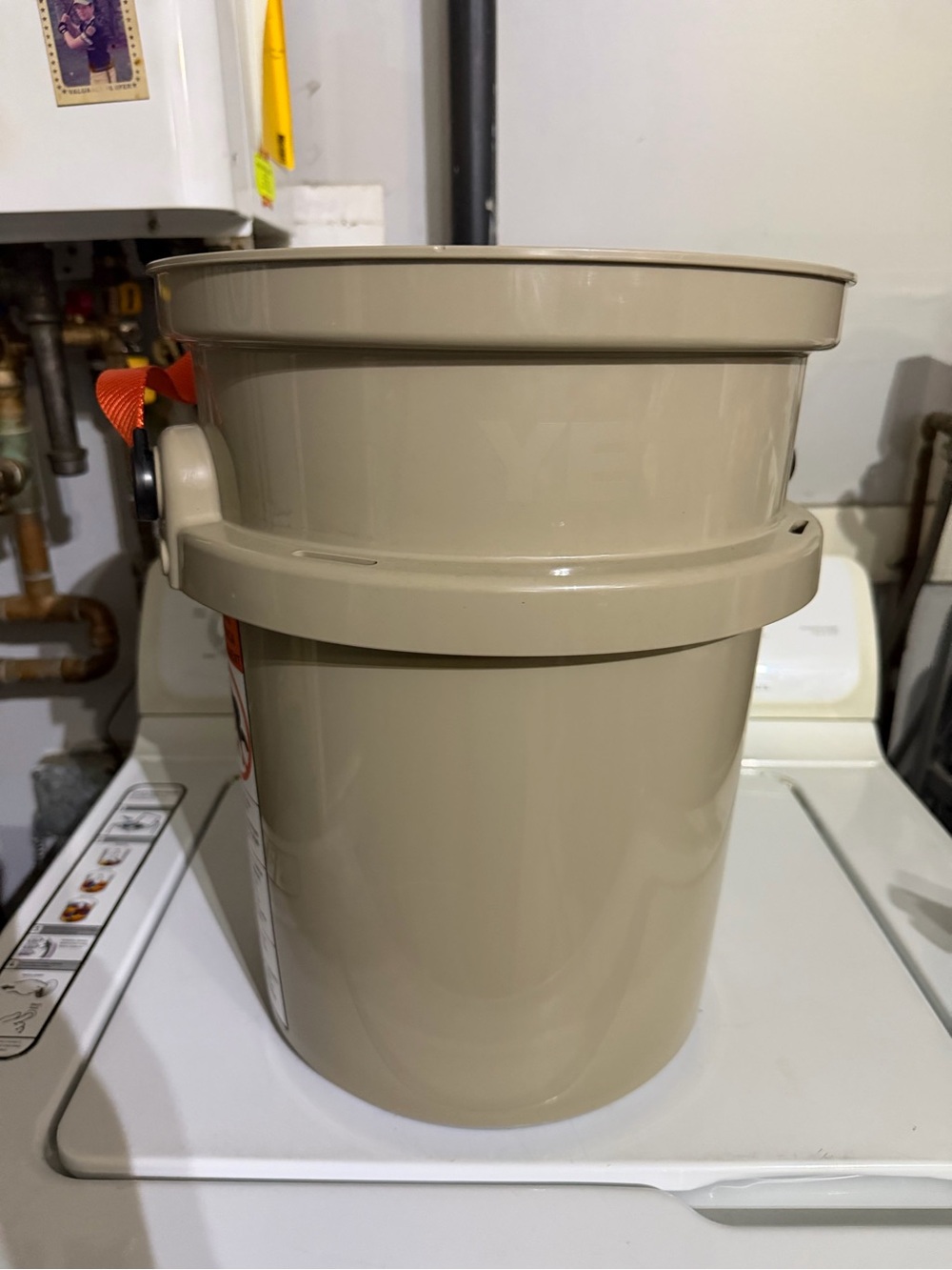 Yeti Tan Cooler Bucket with Bright Orange Ducks Unlimited Logo - Picture 3 of 5